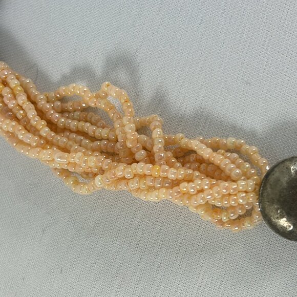 Pale Pink Seed Bead Necklace Multi Strand Silver Tone Beads Iridescent 20" Long - Picture 4 of 10